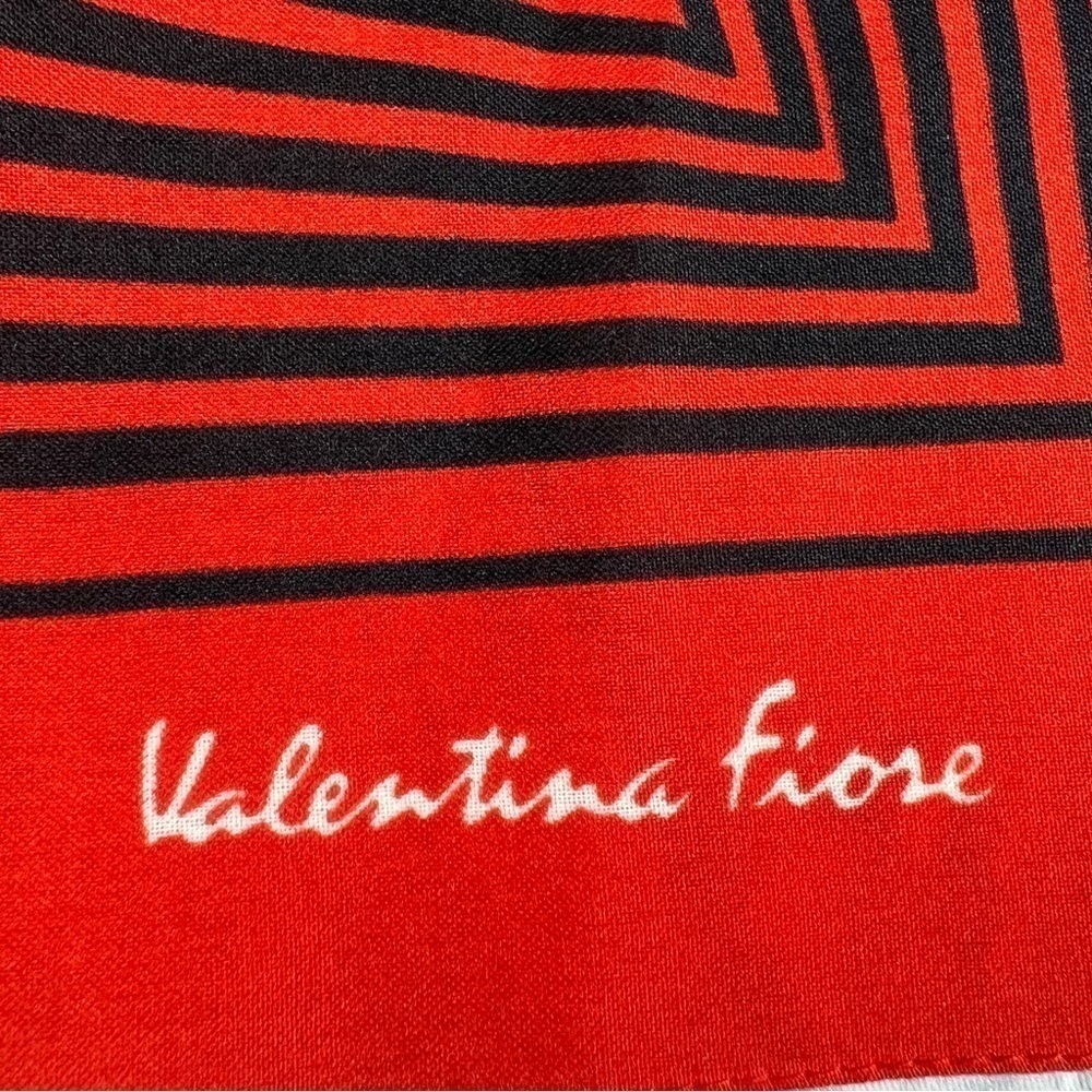 Italian designer, Valentina Fiore scarf, red and navy artful scarf, geometric